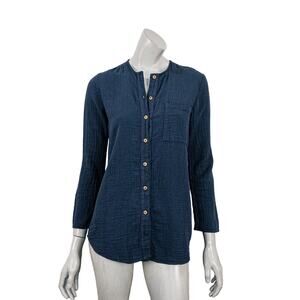 Sister Katie Women's Organic Cotton Sally Blouse Navy Blue Gauze Size XS
